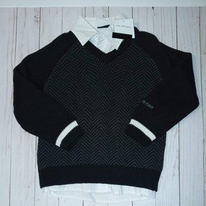 Calvin Klein Jeans White Shirt and Black V-Neck Sweater